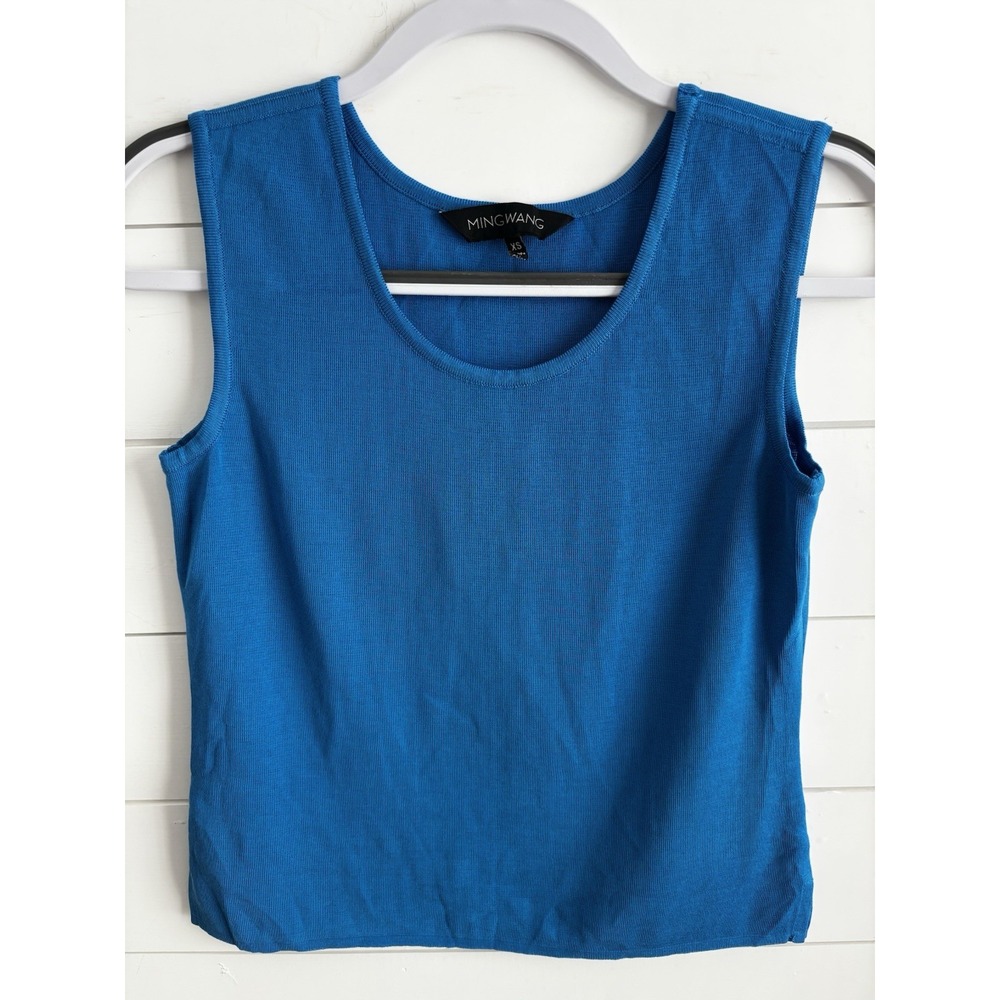 Ming Wang Blouse Tank Women's XS Knit Dressy Top Solid Blue